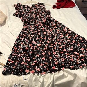 Charter Club Black Midi Dress with Pink Floral Pattern